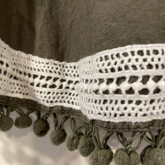 ~ Tommy Bahama 12mo Dress Cotton Crochet Lined Sleeveless Boho Olive PomPom Trim - Picture 10 of 11
